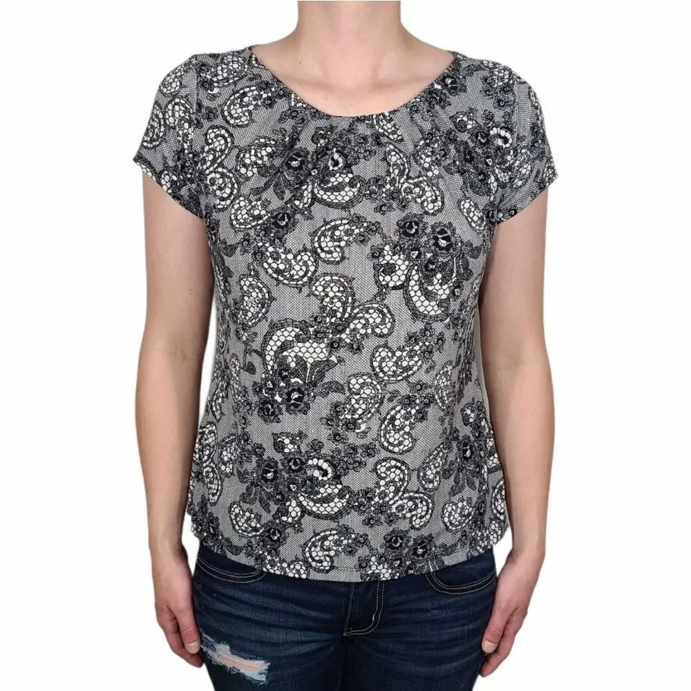 Worthington Black and White Floral Blouse